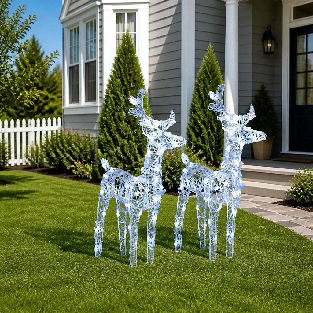 Christmas Reindeer Outdoor Decoration 2pc Cold White 80 LED Lights Acrylic Yard