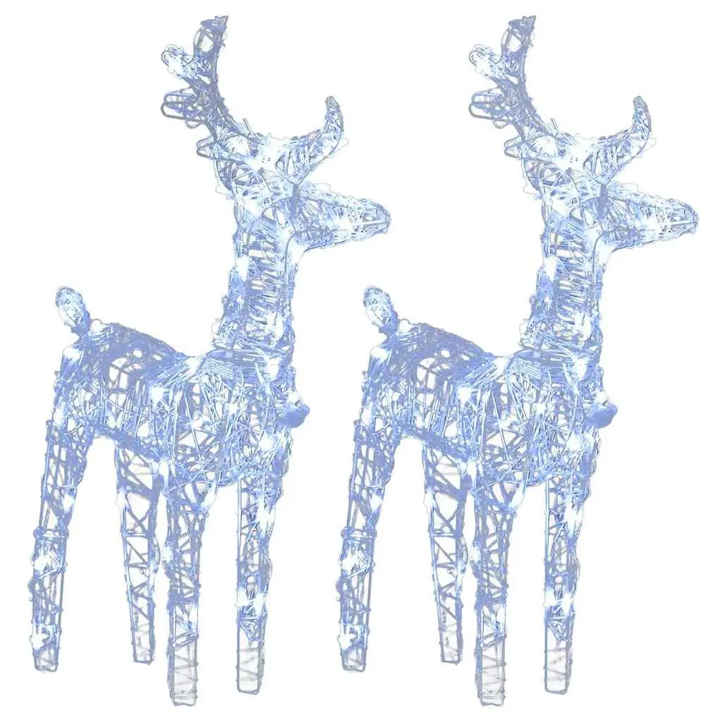 Christmas Reindeer Outdoor Decoration 2pc Cold White 80 LED Lights Acrylic Yard