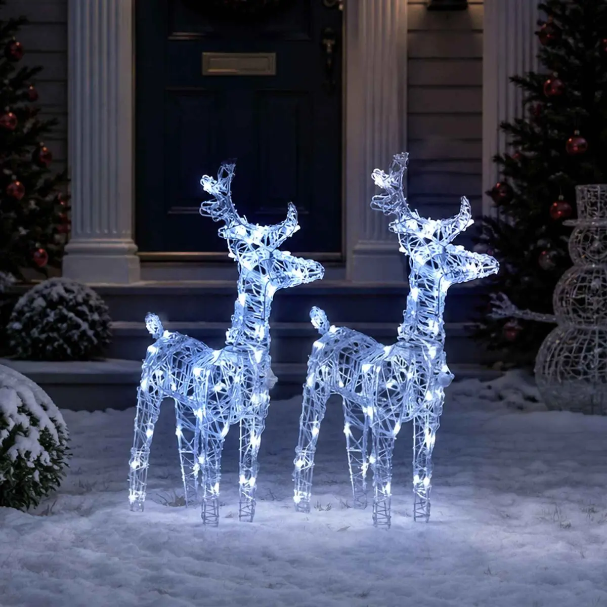 Christmas Reindeer Outdoor Decoration 2pc Cold White 80 LED Lights Acrylic Yard