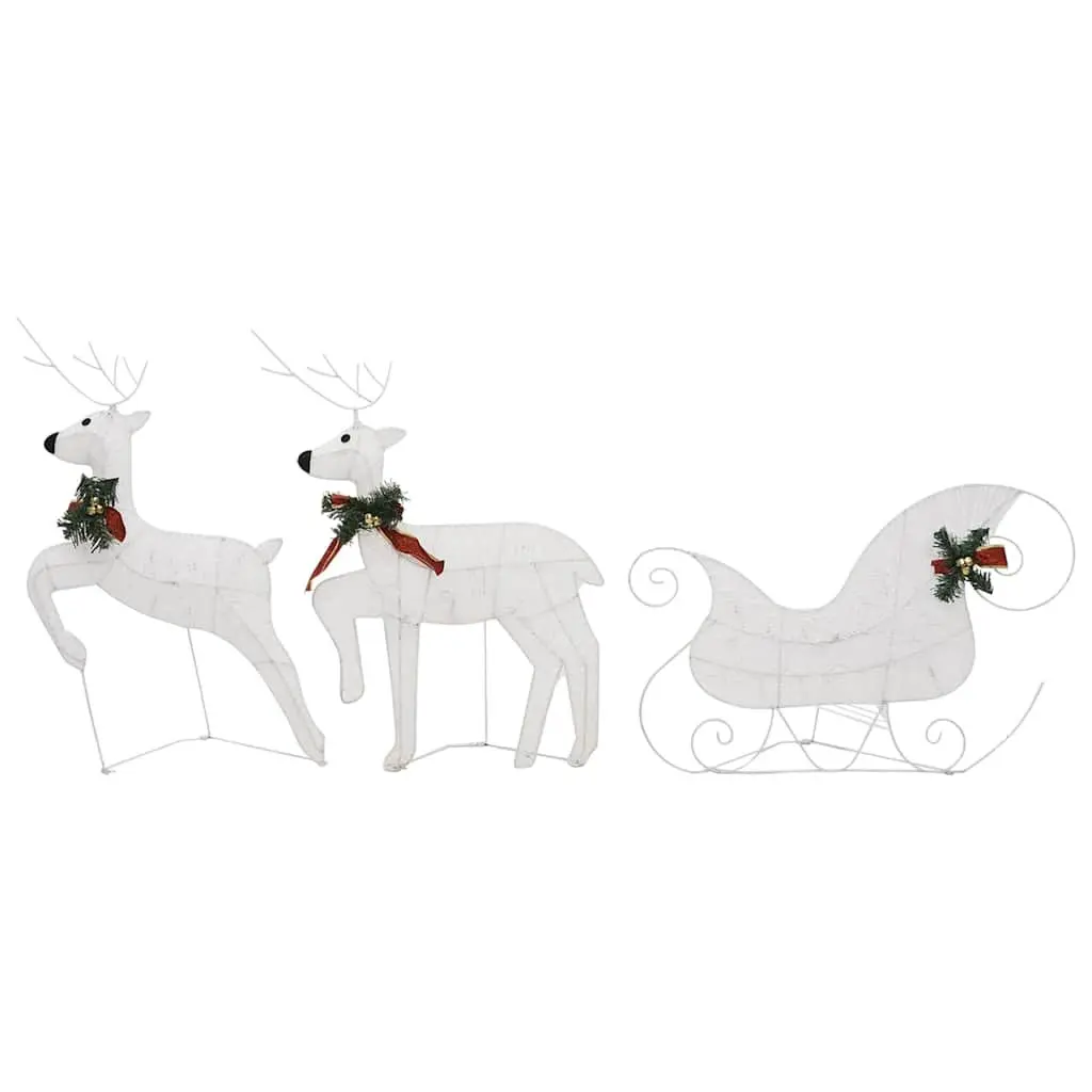 Outdoor Christmas Decoration Reindeer Sleigh Mesh Metal Frame 60 LED Lights White