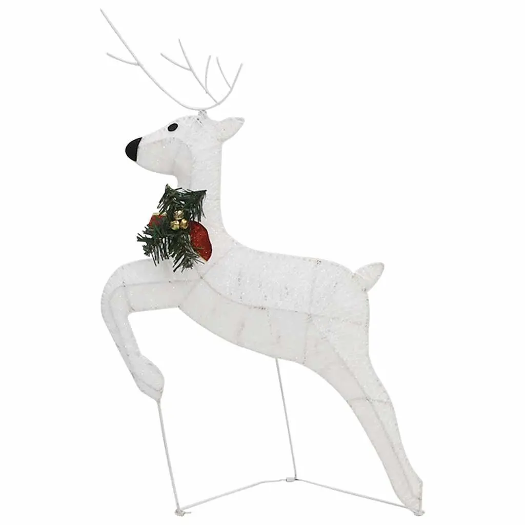 Outdoor Christmas Decoration Reindeer Sleigh Mesh Metal Frame 60 LED Lights White