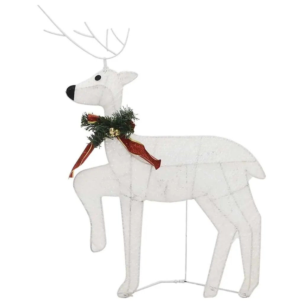 Outdoor Christmas Decoration Reindeer Sleigh Mesh Metal Frame 60 LED Lights White
