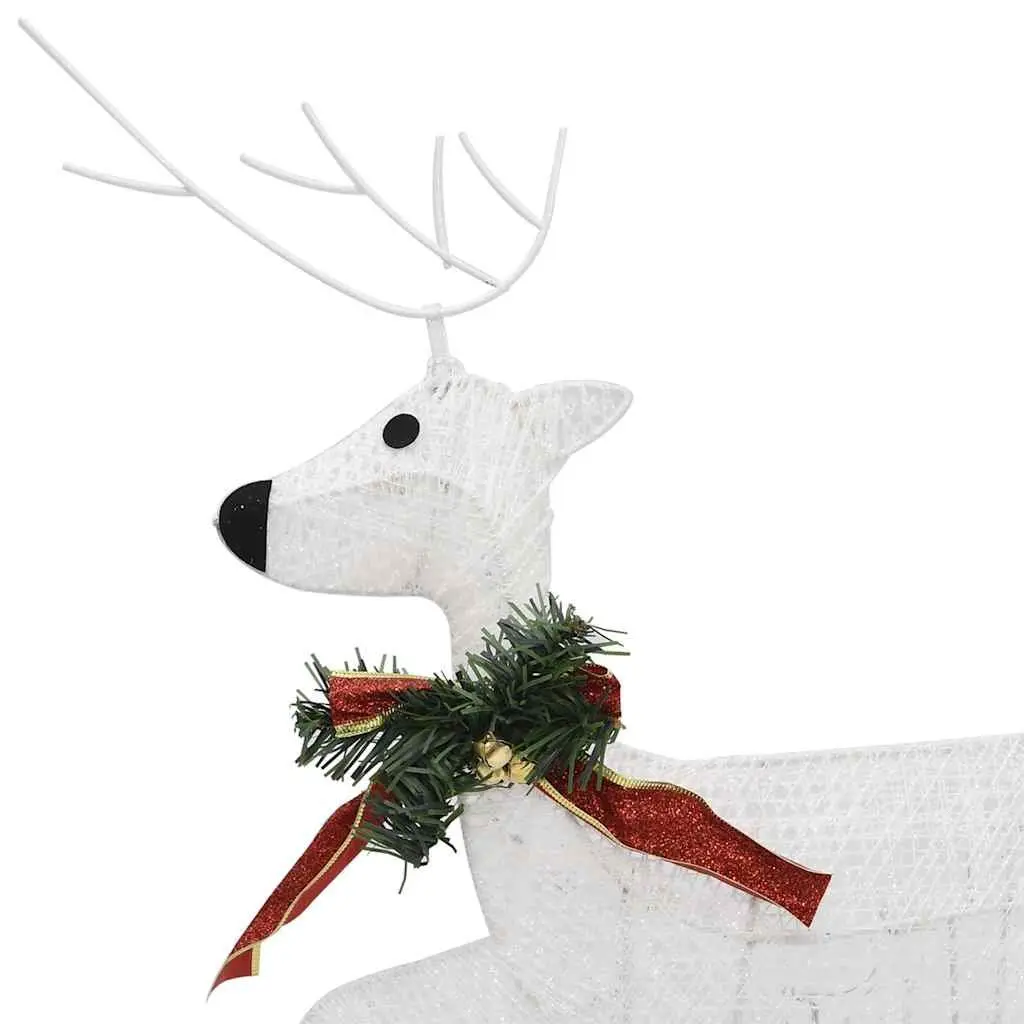 Outdoor Christmas Decoration Reindeer Sleigh Mesh Metal Frame 60 LED Lights White