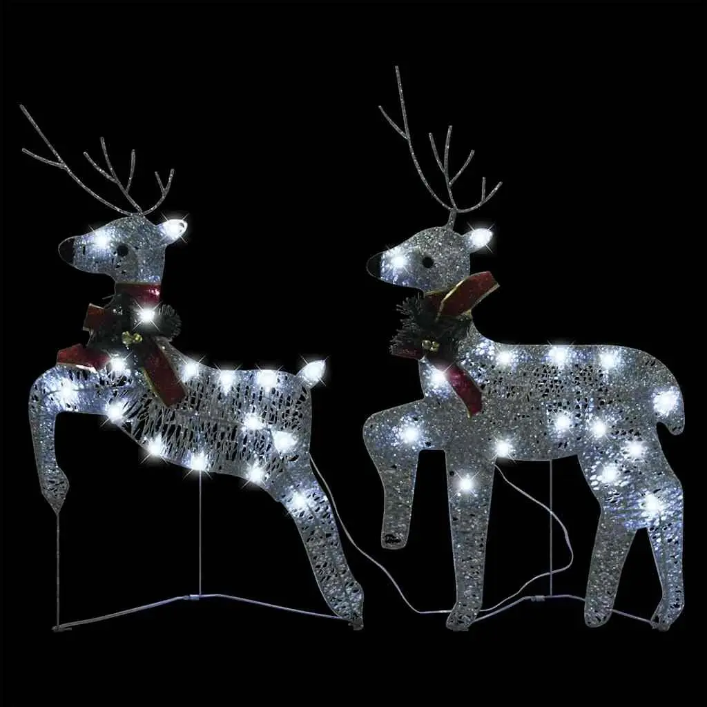 Christmas Reindeer Decoration LED Lights 40 Silver Mesh and Metal Frame 2 Piece