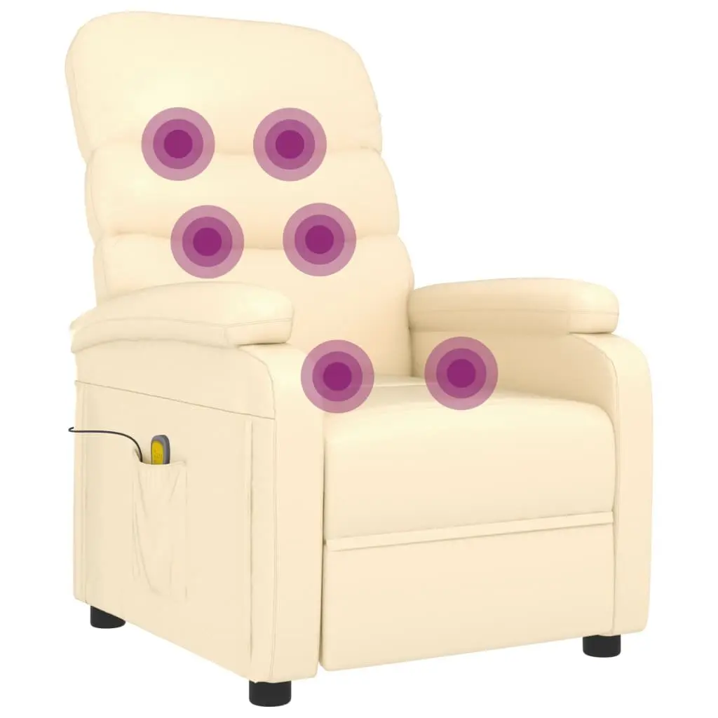 Reclining Electric Massage Chair Faux Leather Cream 6 Point Vibration Comfort