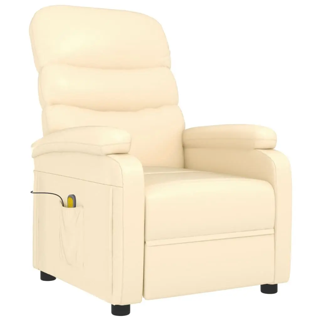 Reclining Electric Massage Chair Faux Leather Cream 6 Point Vibration Comfort