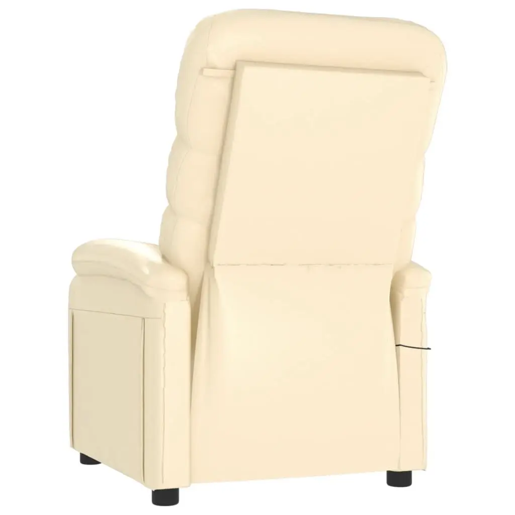 Reclining Electric Massage Chair Faux Leather Cream 6 Point Vibration Comfort
