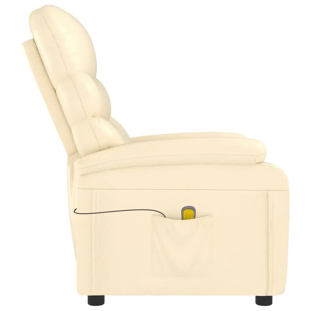 Reclining Electric Massage Chair Faux Leather Cream 6 Point Vibration Comfort
