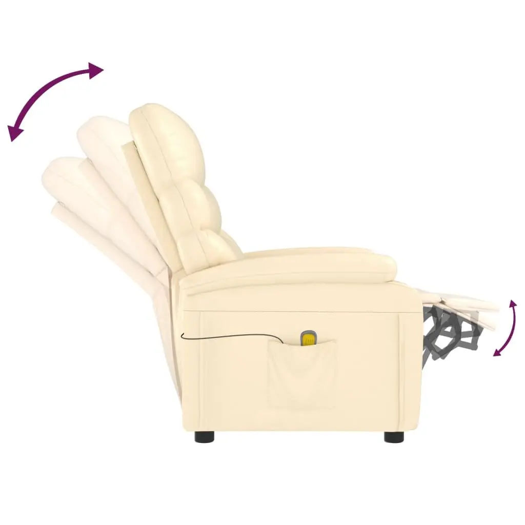 Reclining Electric Massage Chair Faux Leather Cream 6 Point Vibration Comfort