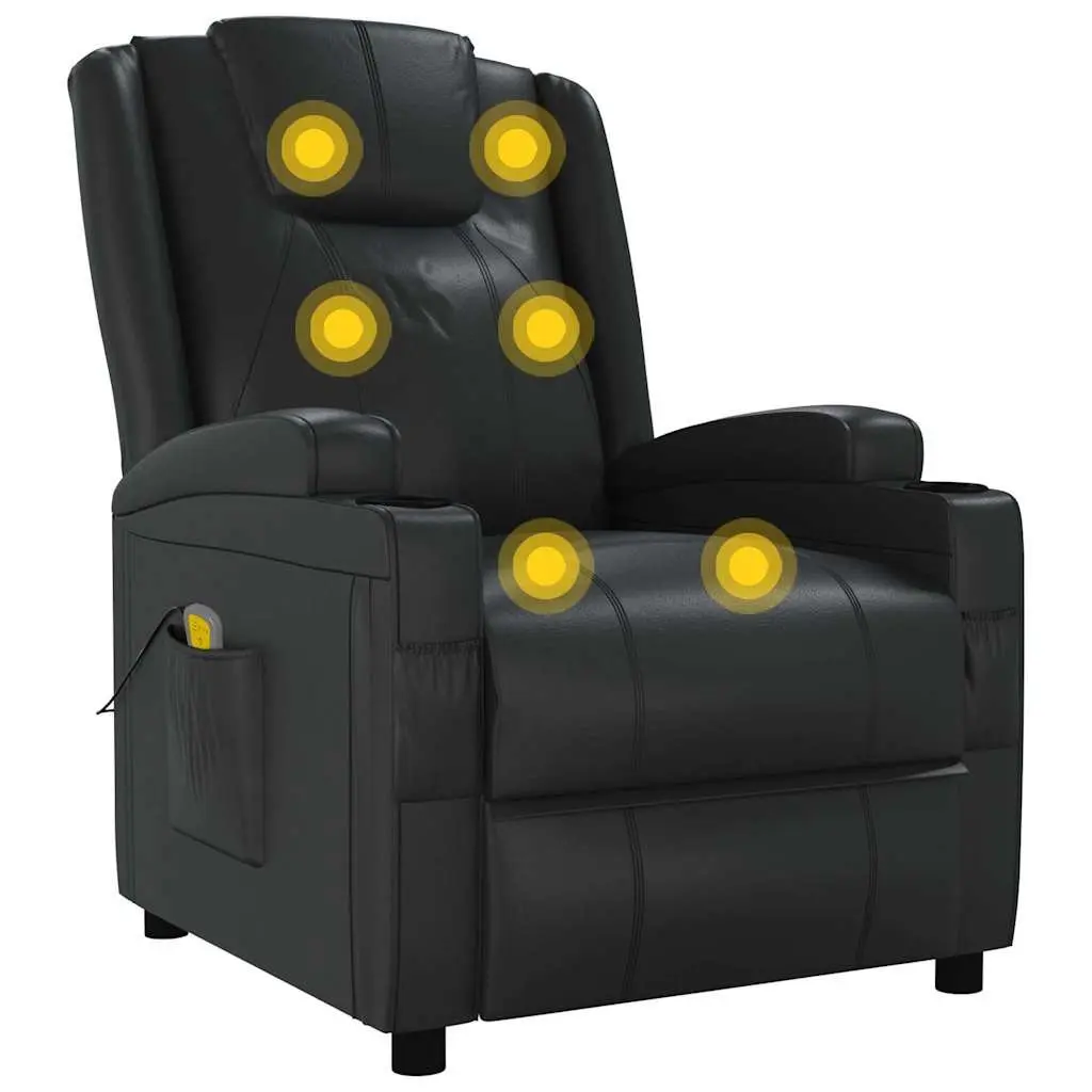 Electric Massage Chair Faux Leather Black Reclining Armchair 6 Points Vibration