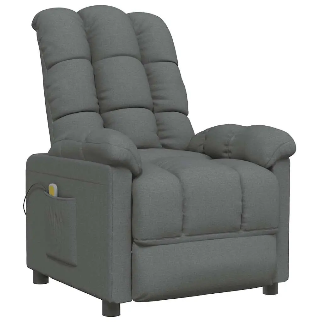 Electric Massage Chair Grey Fabric Reclining 3 Positions 6 Points Vibration Hand Control