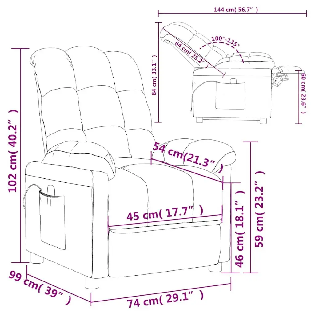 Electric Massage Chair Grey Fabric Reclining 3 Positions 6 Points Vibration Hand Control