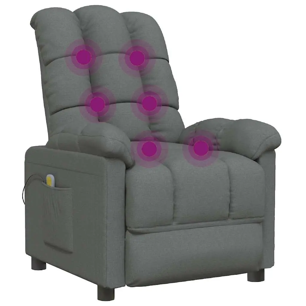 Electric Massage Chair Grey Fabric Reclining 3 Positions 6 Points Vibration Hand Control