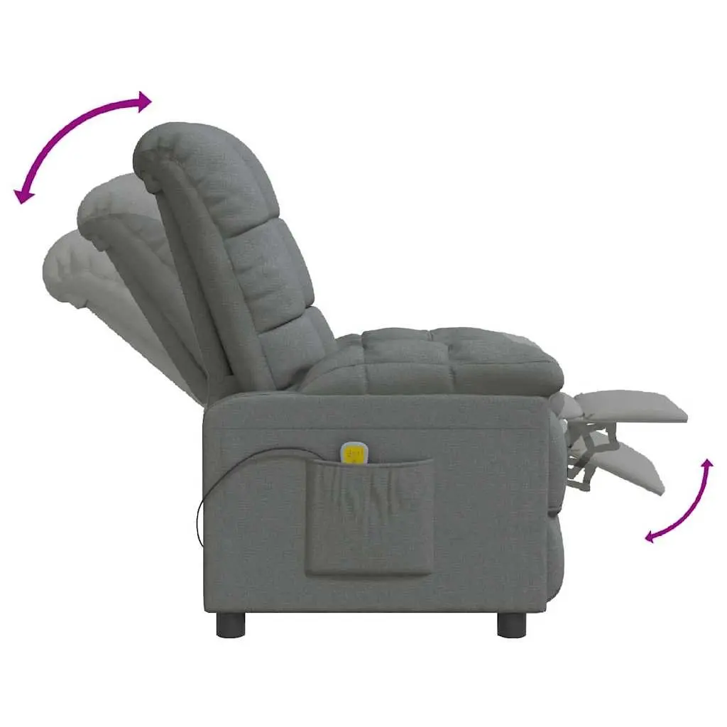 Electric Massage Chair Grey Fabric Reclining 3 Positions 6 Points Vibration Hand Control