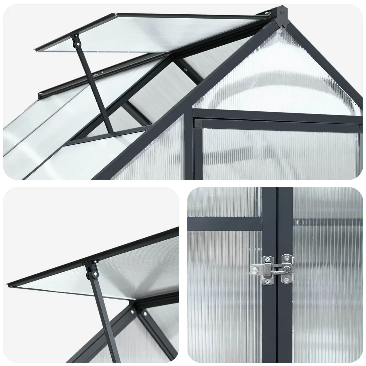Garden Greenhouse Tunnel Aluminium and Galvanised Steel Adjustable Height Anthracite