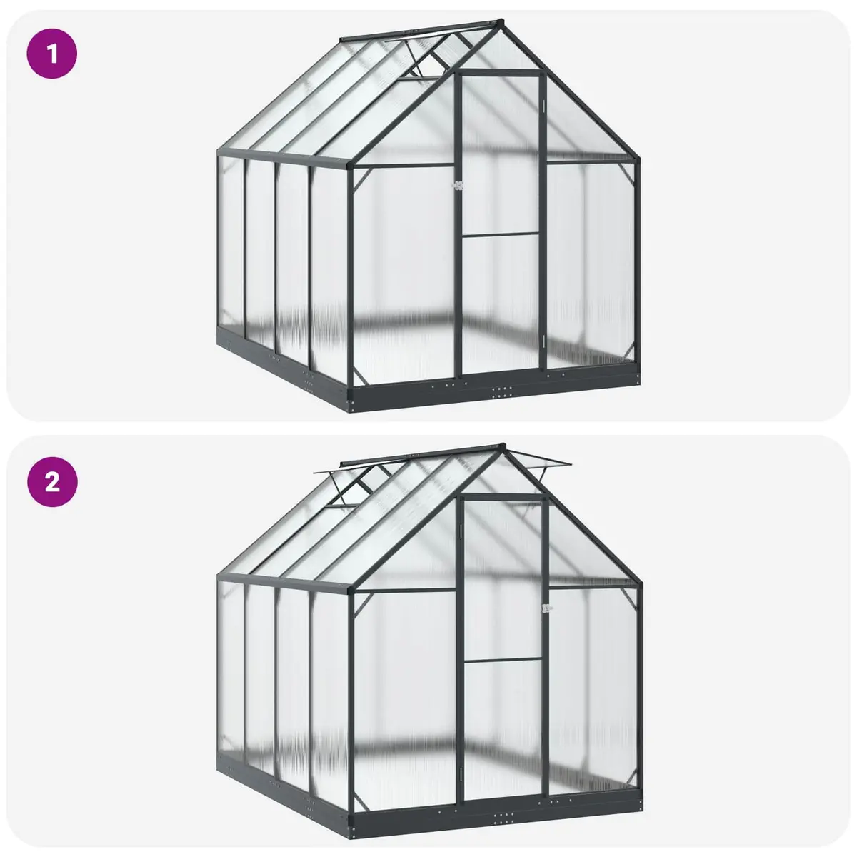 Garden Greenhouse Tunnel Aluminium and Galvanised Steel Adjustable Height Anthracite