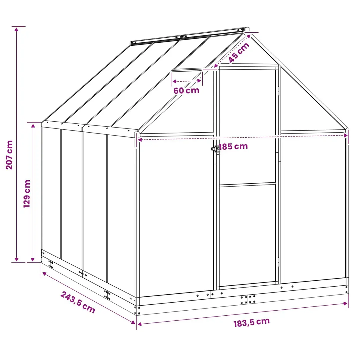 Garden Greenhouse Tunnel Aluminium and Galvanised Steel Adjustable Height Anthracite