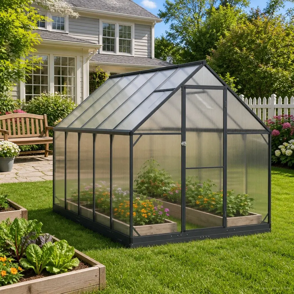 Garden Greenhouse Tunnel Adjustable Height Anthracite 183.5 x 303.5 x 207 cm Aluminium Galvanised Steel
