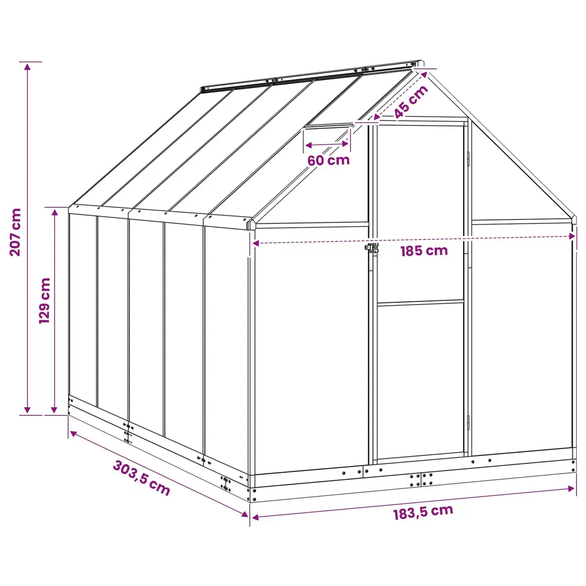 Garden Greenhouse Tunnel Adjustable Height Anthracite 183.5 x 303.5 x 207 cm Aluminium Galvanised Steel