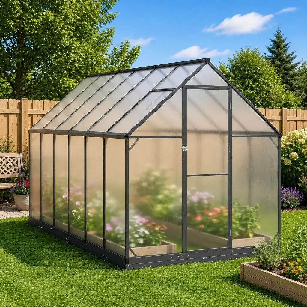 Garden Greenhouse Tunnel Adjustable Height Portable Anthracite 183.5 x 363.5 x 207 cm Aluminium Galvanised Steel