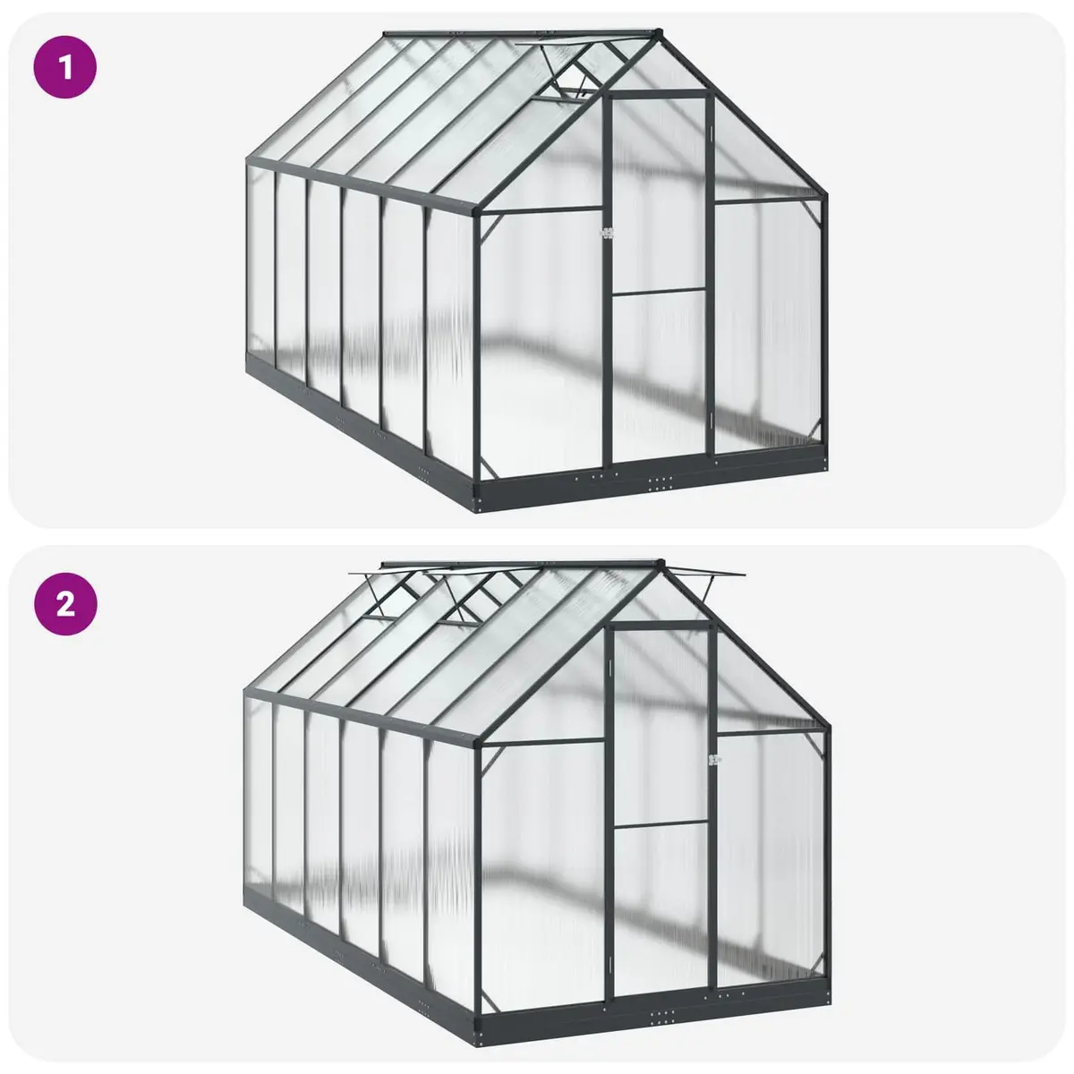 Garden Greenhouse Tunnel Adjustable Height Portable Anthracite 183.5 x 363.5 x 207 cm Aluminium Galvanised Steel