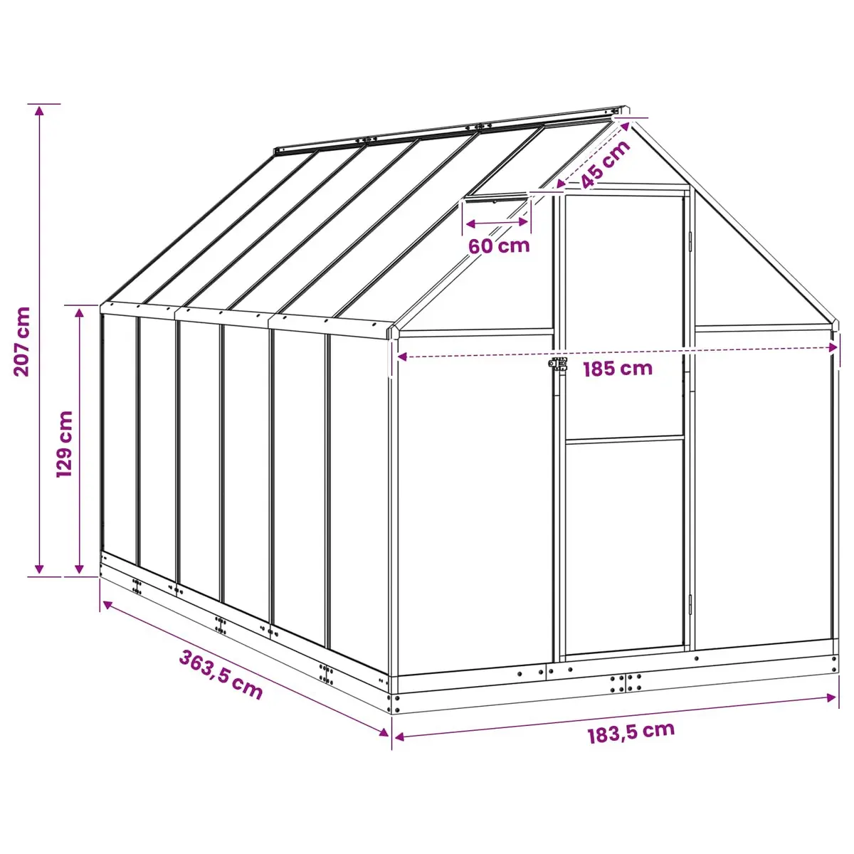 Garden Greenhouse Tunnel Adjustable Height Portable Anthracite 183.5 x 363.5 x 207 cm Aluminium Galvanised Steel