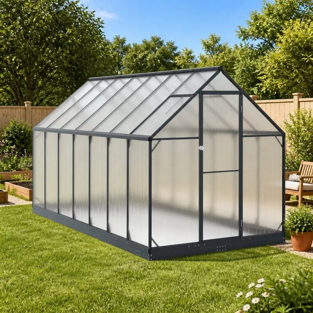 Garden Greenhouse Tunnel Aluminium and Galvanised Steel Adjustable Height Anthracite