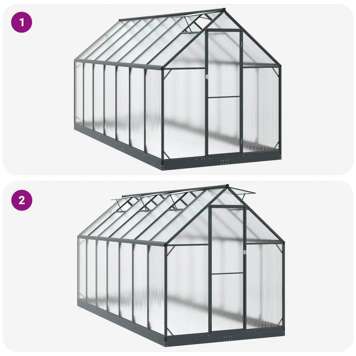Garden Greenhouse Tunnel Aluminium and Galvanised Steel Adjustable Height Anthracite