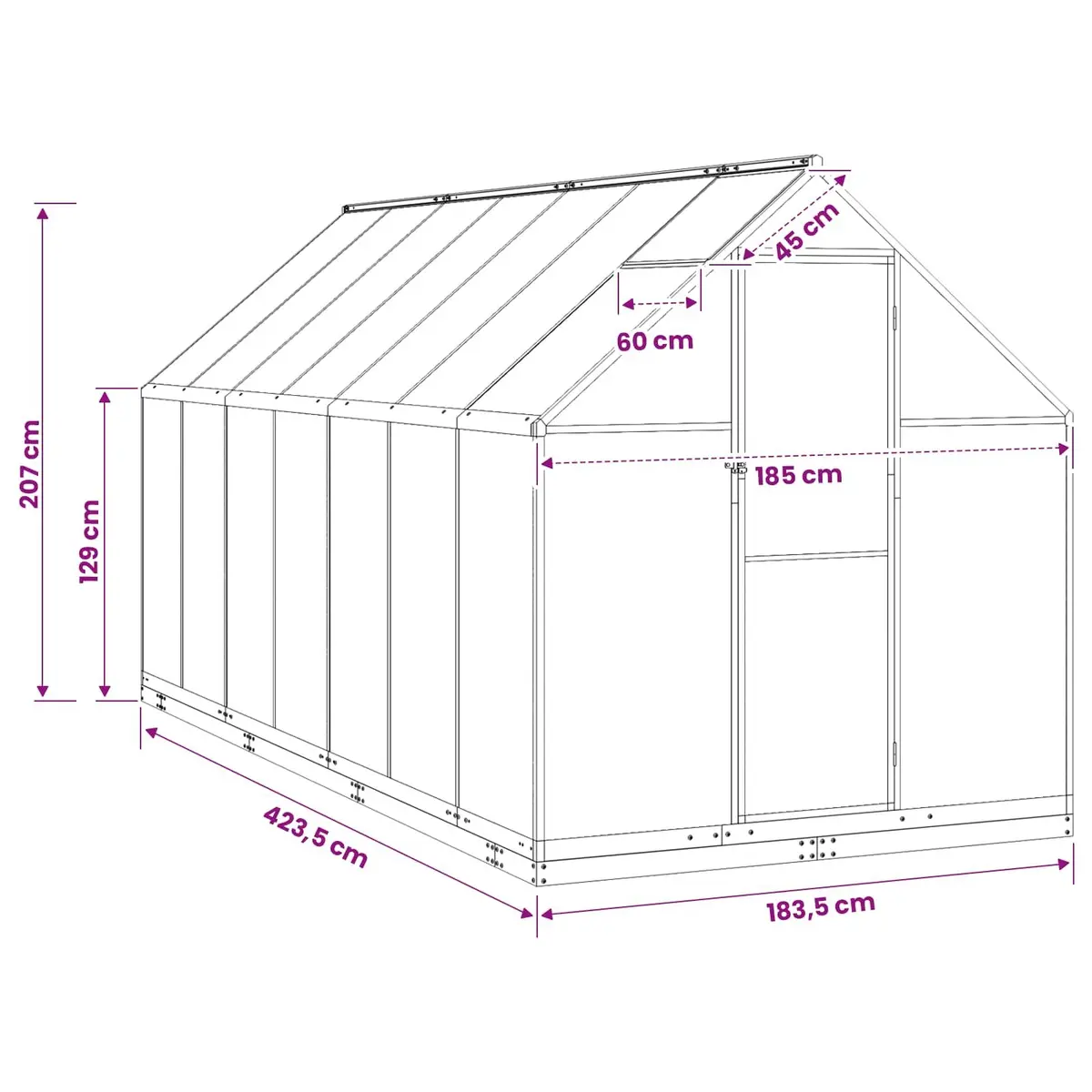 Garden Greenhouse Tunnel Aluminium and Galvanised Steel Adjustable Height Anthracite