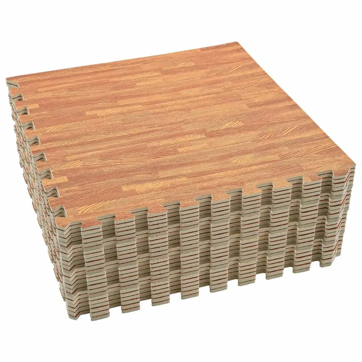 Modular Interlocking Pool Ground Mat 24 Pieces Water-Resistant Non-Slip EVA Foam Tiles Brown