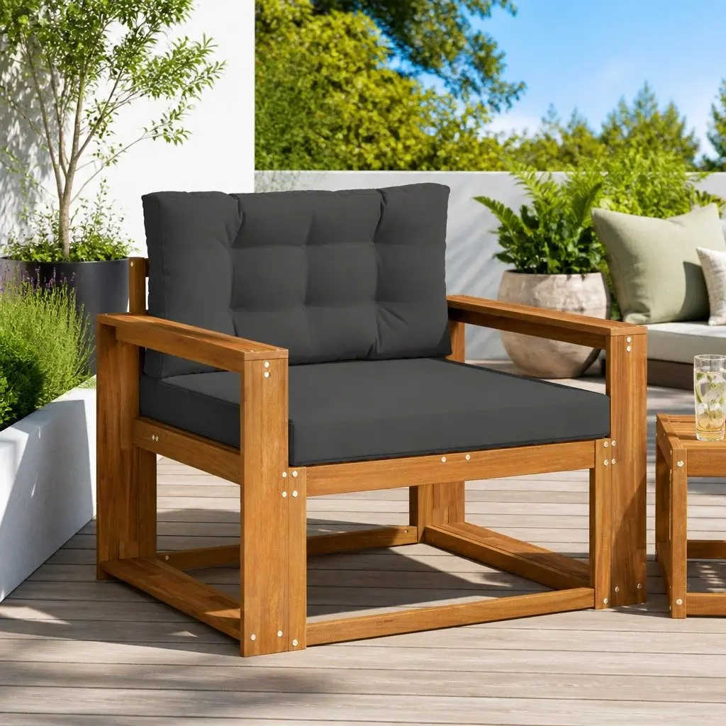 Outdoor Middle Sofa Section Solid Wood Garden Patio Lounge Furniture Seating