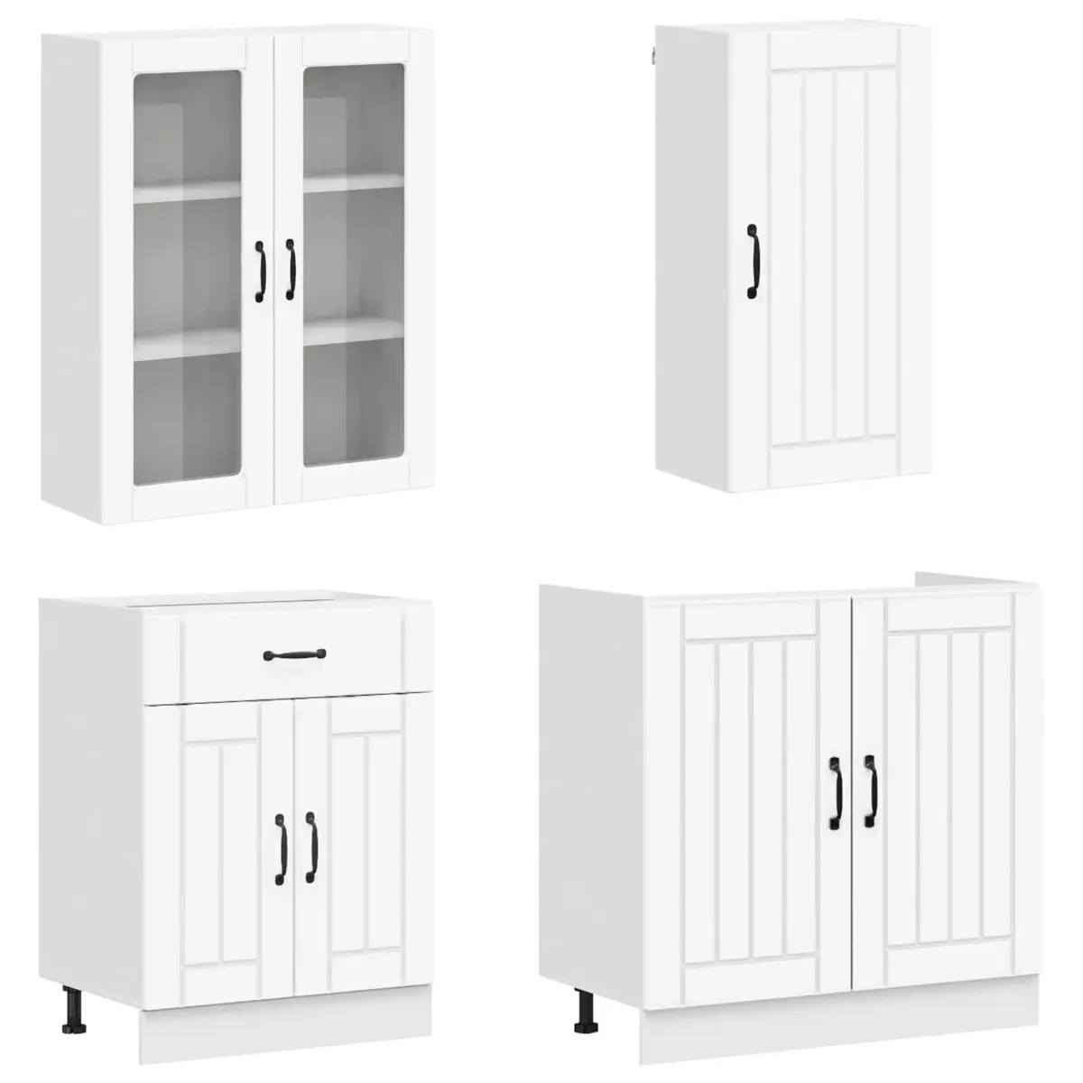 Kitchen Unit 8 Piece White Engineered Wood Storage Cabinet Set with Adjustable