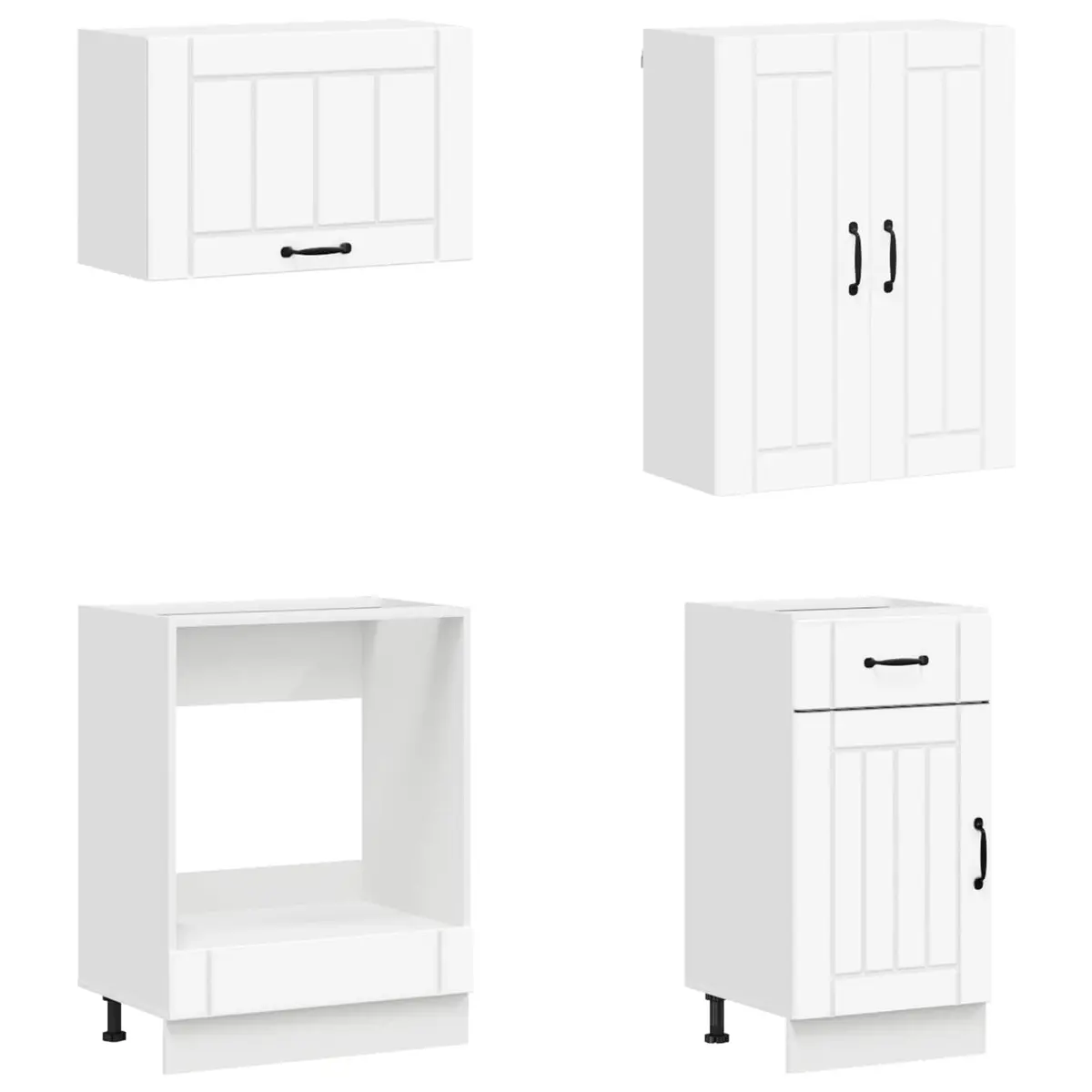 Kitchen Unit 8 Piece White Engineered Wood Storage Cabinet Set with Adjustable
