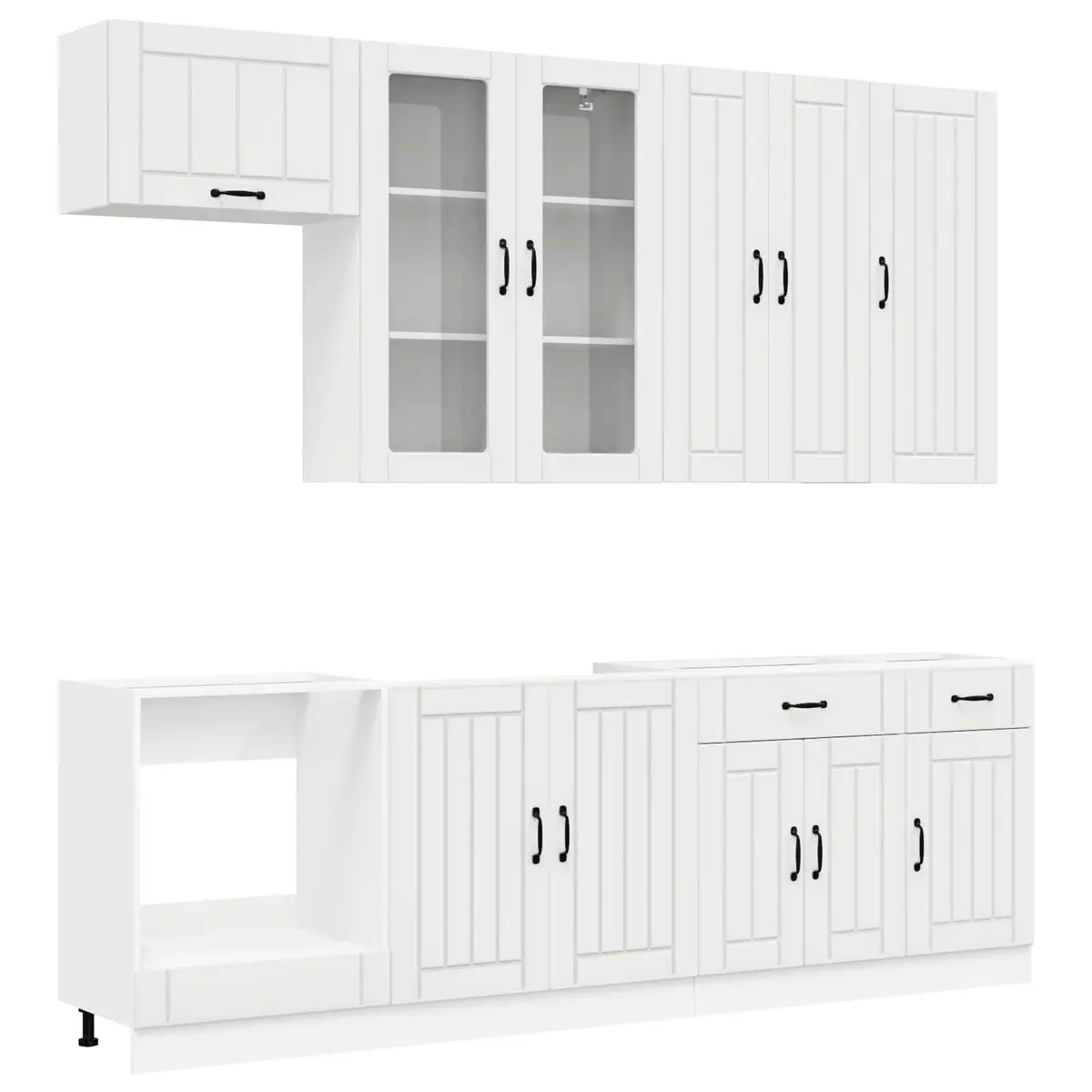 Kitchen Unit 8 Piece High Gloss White Engineered Wood Storage Cabinet Set