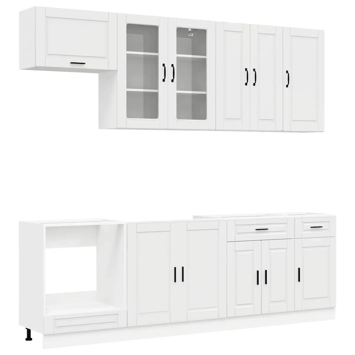 Kitchen Unit 8 Piece High Gloss White Engineered Wood Storage Cabinet Set