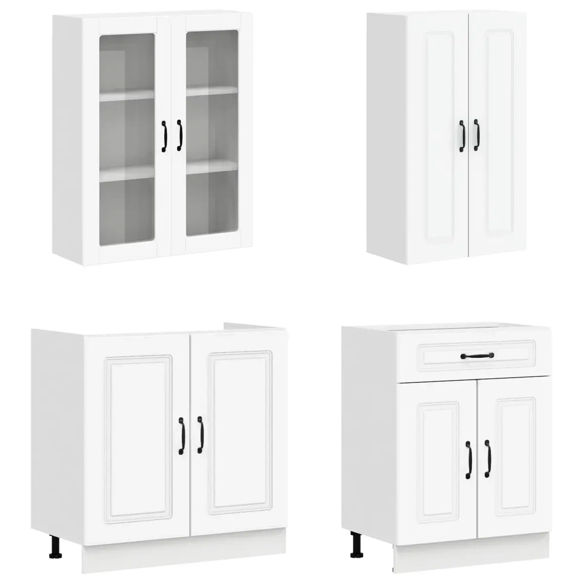 Kitchen Unit White Engineered Wood Storage Cabinet Modern Design 8 Pieces