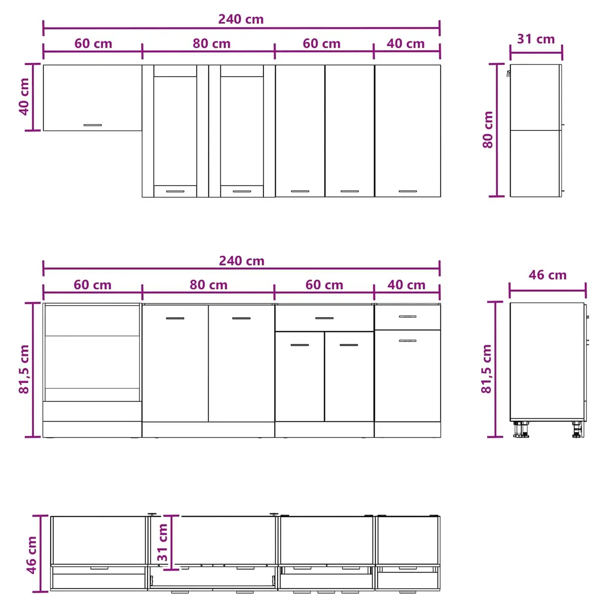 Modern Kitchen Unit 8 Piece Engineered Wood Cabinet Storage White