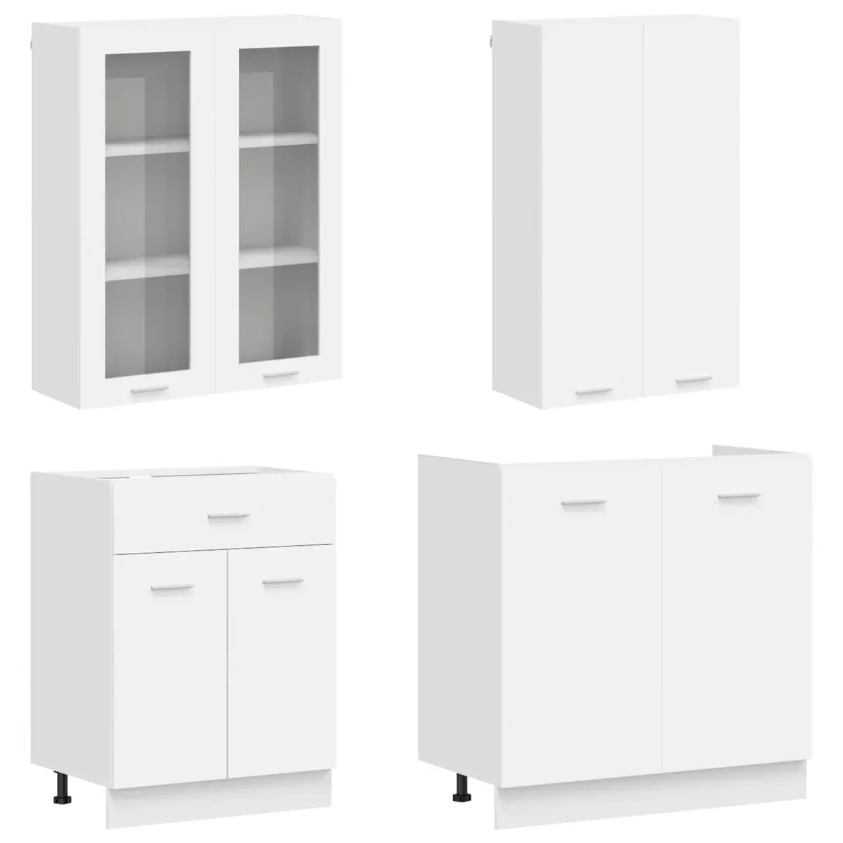 Kitchen Unit 8 Pcs White Engineered Wood Cabinet Storage Furniture Modern Design