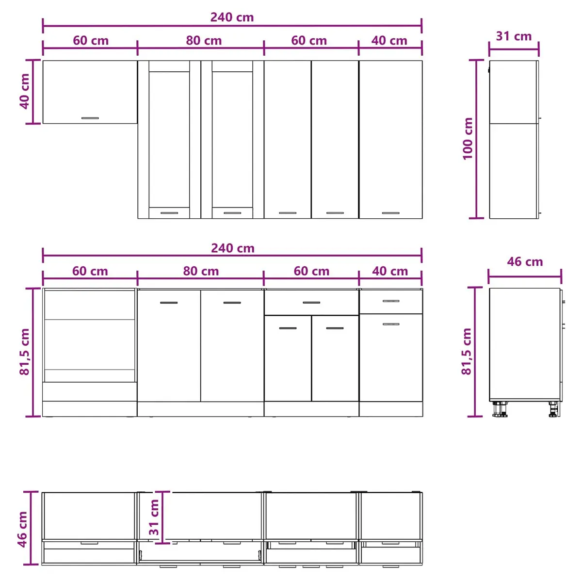 Kitchen Unit 8 Pcs White Engineered Wood Cabinet Storage Furniture Modern Design