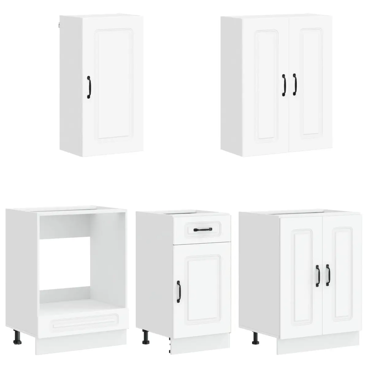 Kitchen Unit 5 Pieces White Engineered Wood Storage Cabinets Adjustable Shelves