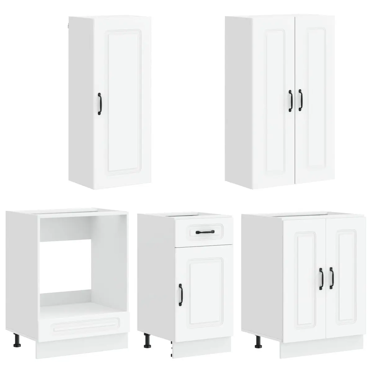 5 Piece Adjustable Storage Organiser Unit White Engineered Wood Kitchen Cabinet for Pots and Pantry Essentials