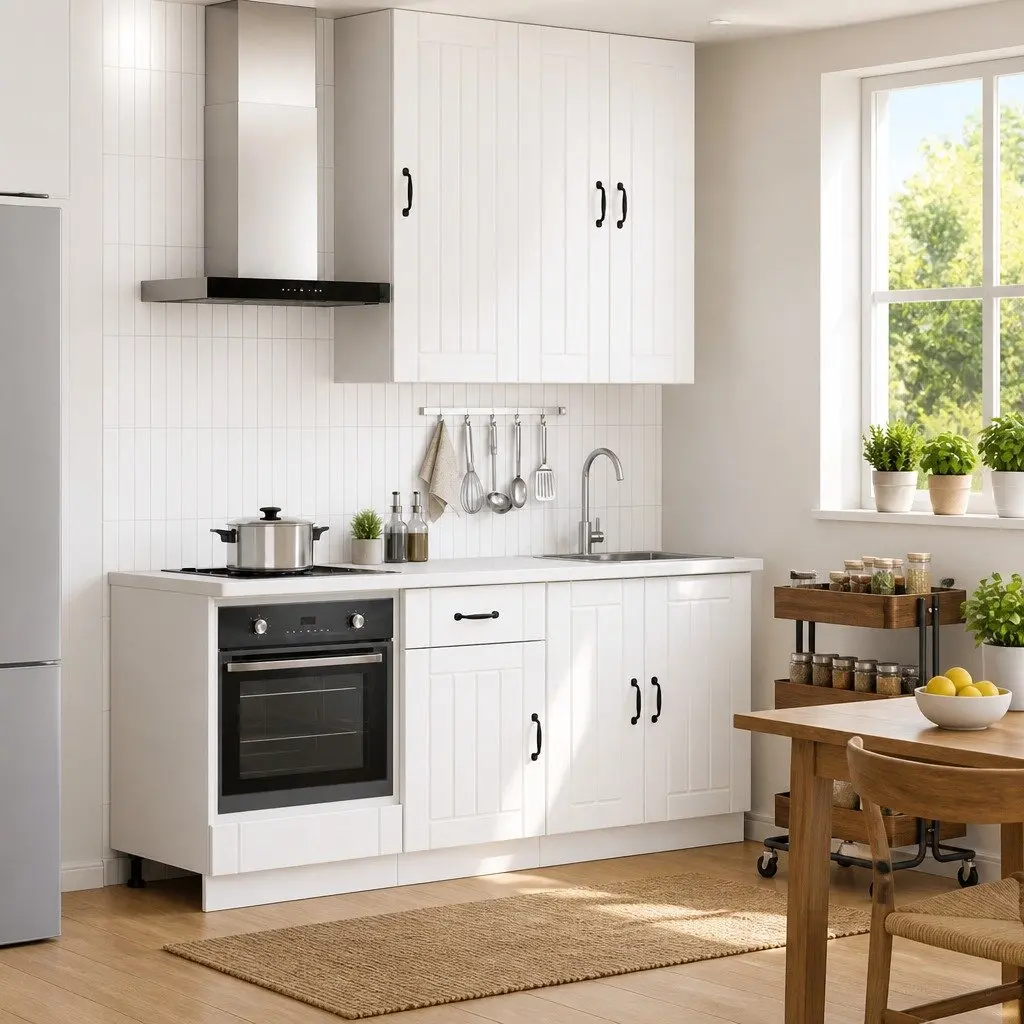Modern White Kitchen Unit 5 Piece Engineered Wood Storage Cabinet Set
