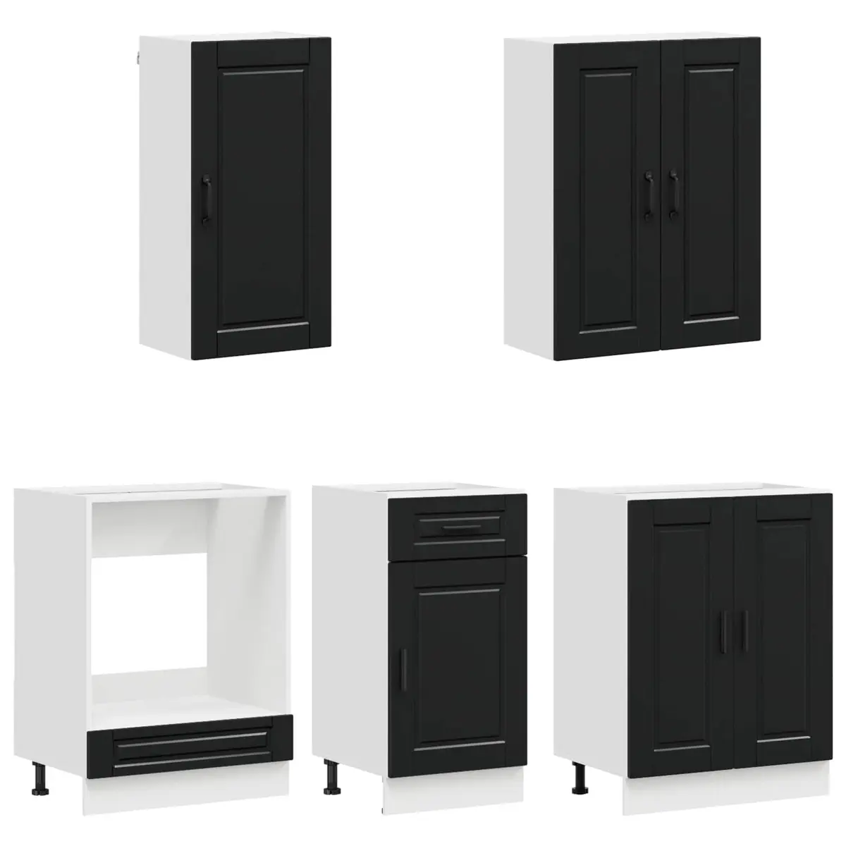 5 Piece Black Engineered Wood Kitchen Cabinet Unit