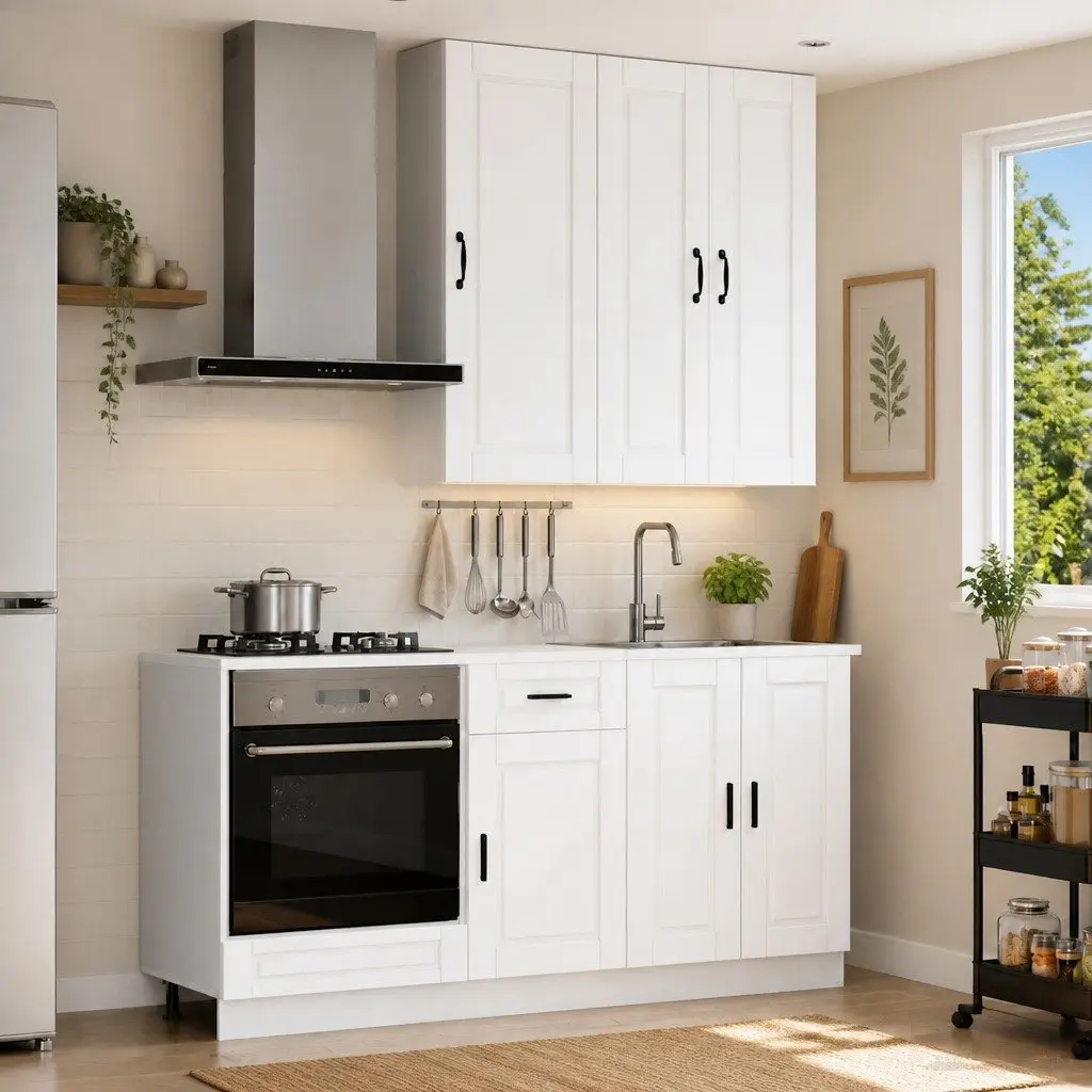 5PieceWhiteCabinetStorageUnitEngineeredWoodKitchenFurniture