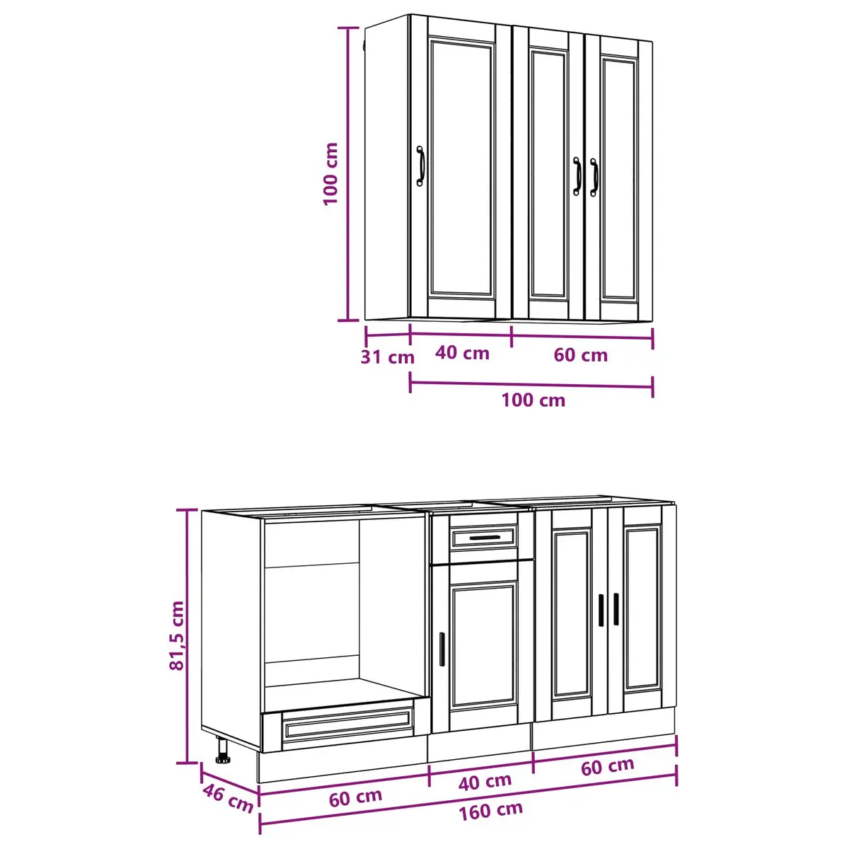 5PieceWhiteCabinetStorageUnitEngineeredWoodKitchenFurniture