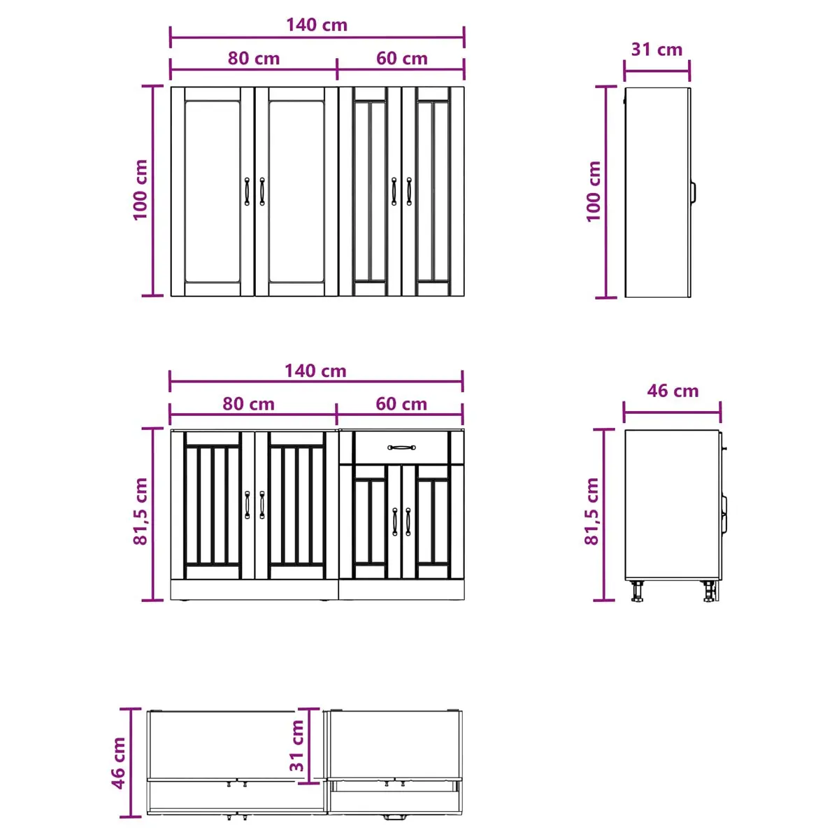 Kitchen Unit LUCCA 4 Piece White Engineered Wood Cabinet Storage Organiser