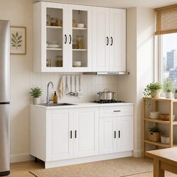 Kitchen Cabinet Unit 4 Piece White Storage Furniture Adjustable Feet Indoor