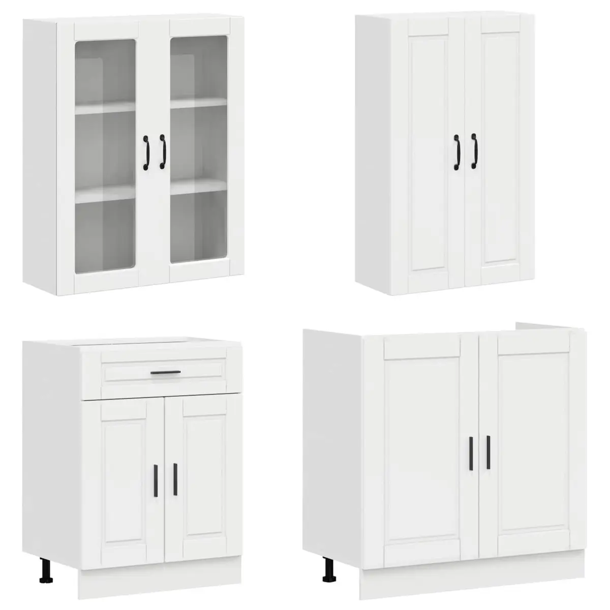 Kitchen Unit Engineered Wood 4 Piece High Gloss White Storage Cabinet