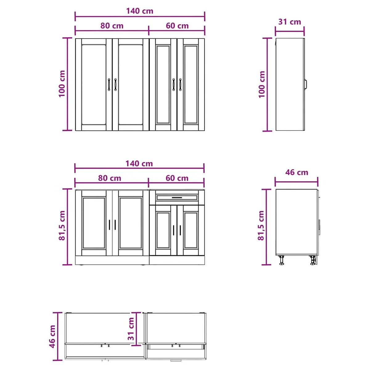 Kitchen Unit Engineered Wood 4 Piece High Gloss White Storage Cabinet