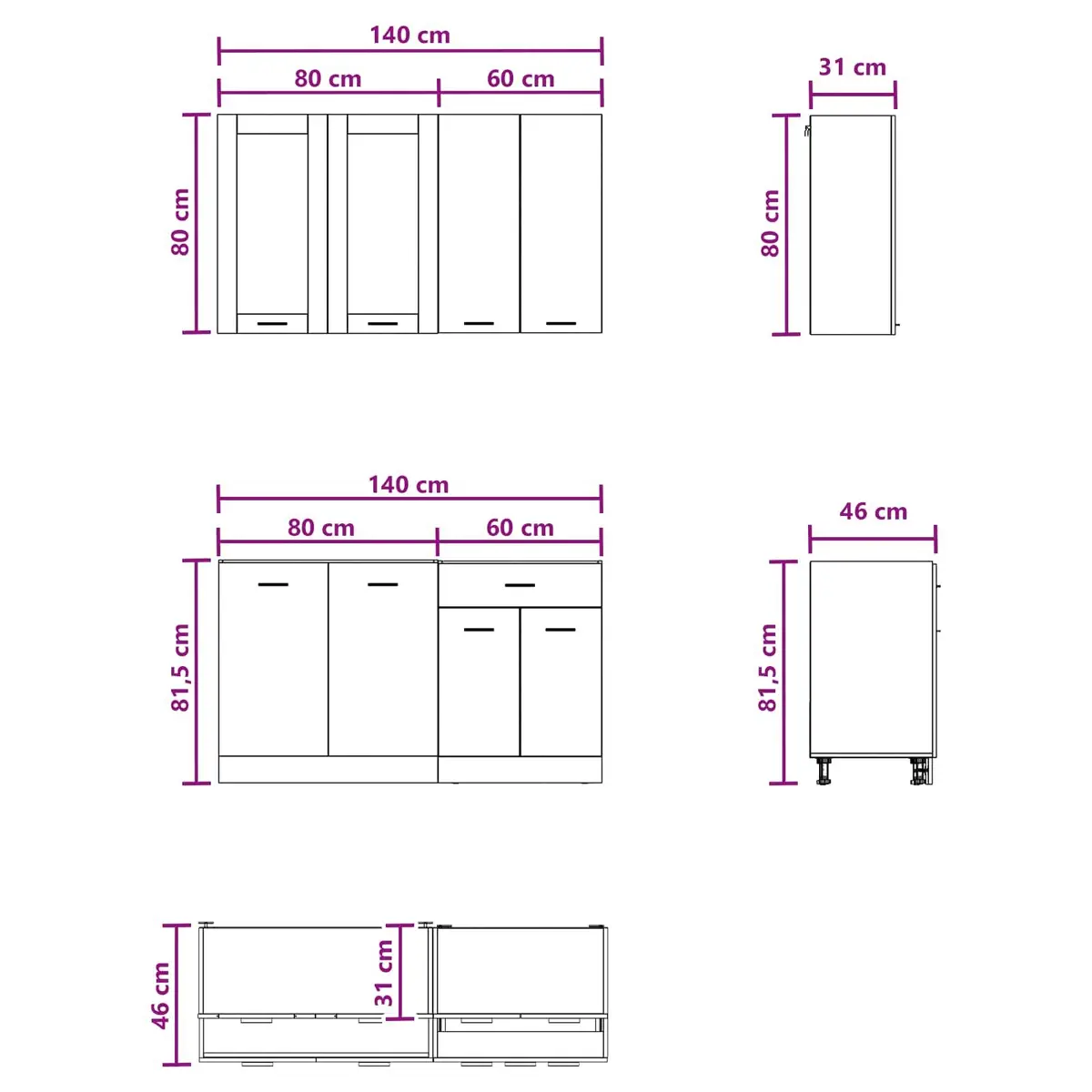 Kitchen Unit LYON 4 Pieces White Engineered Wood Storage Cabinet Organizer
